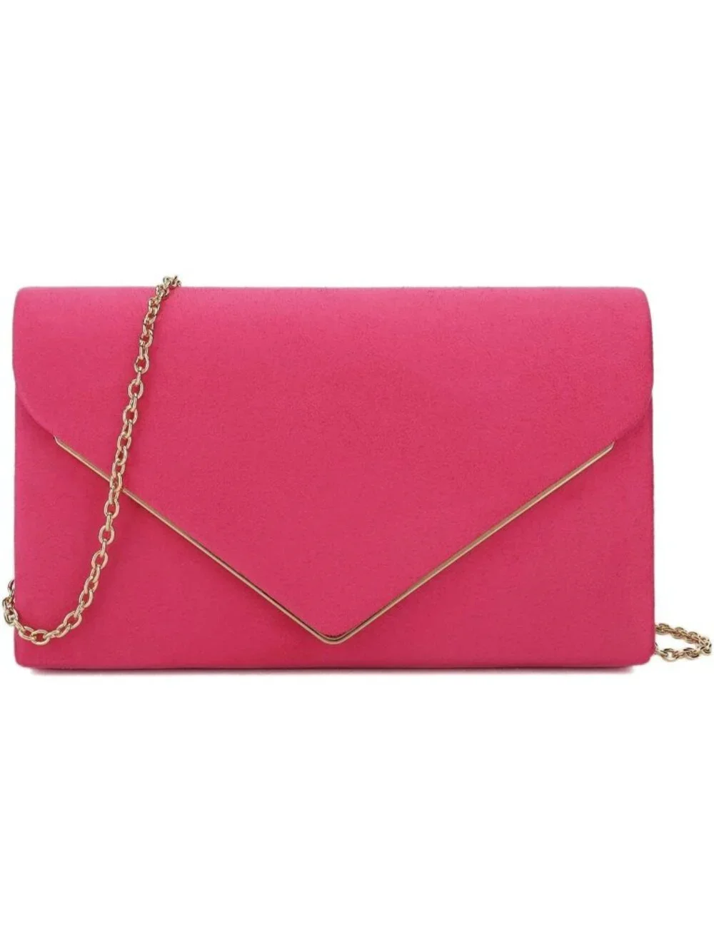 👜 Women's Fuchsia Faux Suede Clutch Bag Elegant Metal Binding Evening Purse
